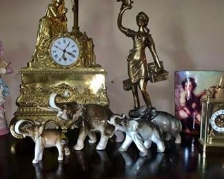 Huge Clock is $300 ..3 Bohemian Royal Dux Elephants $25