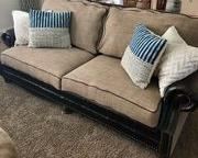 Beautiful Huge Leather Linen Sofa $550. This is a Large Sofa, It is not a Love Seat