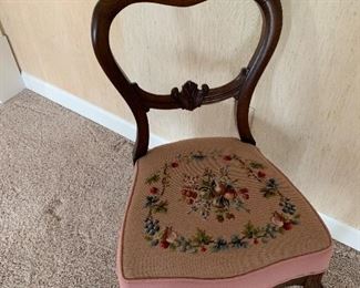 Vintage antique Victorian needlepoint side chair 
