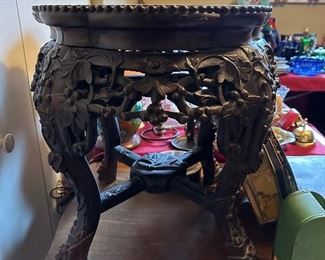 CARVED WOOD PLANT STAND