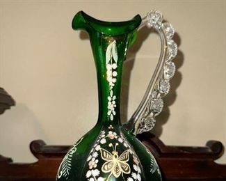 SMALL PAINTED GREEN  PITCHER
