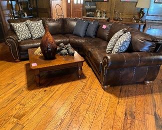 Pleather sectional, coffee table