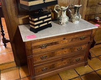 Walnut Antique Eastlake 3 drawer chest with marble top