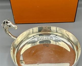 This is a Silver Hermes Equestrian Catchall Tray with Original Box. 