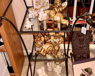 Wrought Iron 3 Tier Glass and Wrought Iron Etagiere