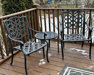 Aluminum Cast Patio Set Includes: Powder-Coated Round Dining Table with 8 Matching Chairs and Round Side Table