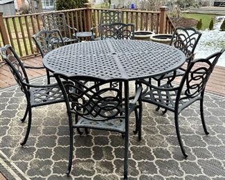 Aluminum Cast Patio Set Includes: Powder-Coated Round Dining Table with 8 Matching Chairs and Round Side Table