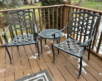 Aluminum Cast Patio Set Includes: Powder-Coated Round Dining Table with 8 Matching Chairs and Round Side Table