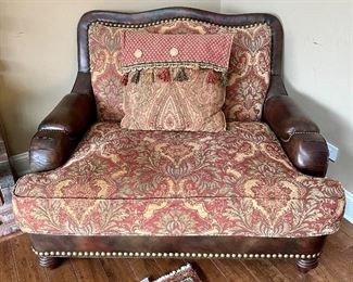 Pearson Leather Trim and Upholstered Cushion and Back Chair and Half.