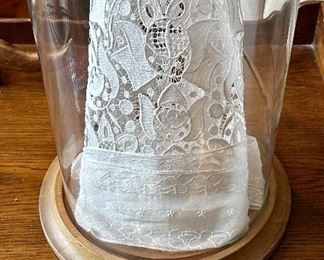 Antique French Coif Lace in Glass Display
