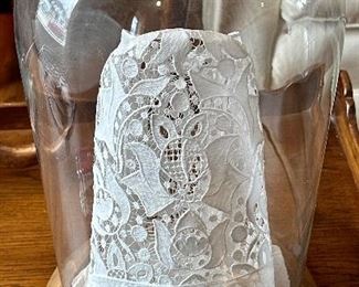 Antique French Coif Lace in Glass Display