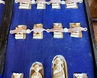 Complete Pre-War Japanese Chess Set in Bone
