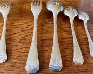 Vintage 1940's Set Christofle Air France Silverware.  Each Serving is 3 Knives, 3 Spoons and 3 Fork.  134 Total Pieces. 