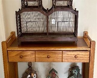 Unique Authentic French Double Dome Bird Cage.  Shown with Rolling Cart, Bar Cart or Buffet