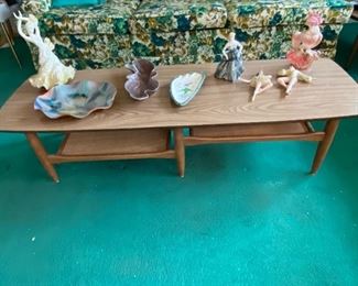 Mid Century Laminate with Rattan Tier Surfboard Cocktail Table.