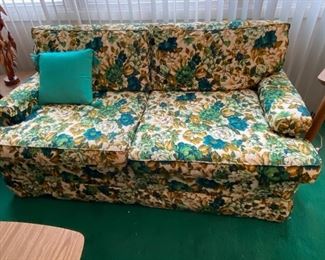 Mid Century Yellow, Blue Floral Love Seat