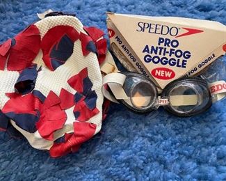 Vintage Swimming Cap, Vintage Speedo Goggles in Box