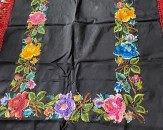 Vintage Hand Made Embroidery on Silk, Table Cloth 
