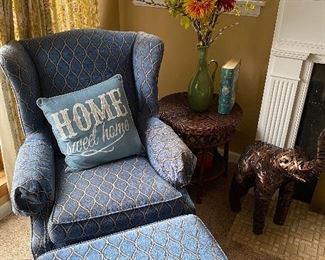 Custom Made Wing Back Chair with Ottoman