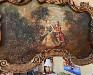 Antique Louis XV French Wall Mirror with Oil Painting