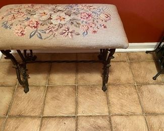 Antique Embroidered Piano Bench 