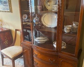 Vintage Mahogany Landstrom Furniture, Rockford Il, Curio Cabinet, Wavy Glass