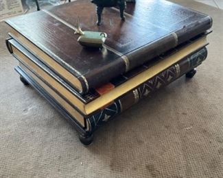 Maitland Smith stacked books leather top coffee table