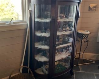 Curved glass tiger oak curio cabinet