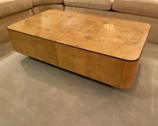 Rare very cool probably Henredon mid century sliding coffee table with inside storage