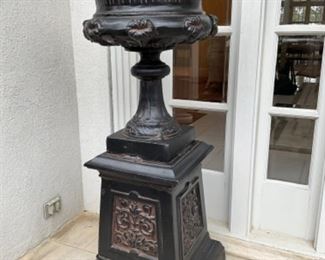 Pair of impressive cast aluminum neoclassical garden urns
