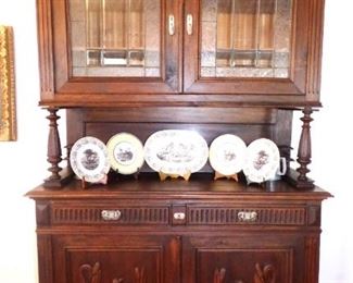 Antique Cabinet with Leaded Glass Doors & Carved Duck Doors