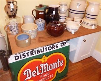 Vintage Pottery items, Enamel Del-Monte Sign