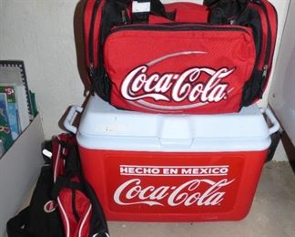 Cocal Cola cooler, duffle bags