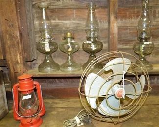 Oil Lamps, Railroad Lantern, Vintage fan