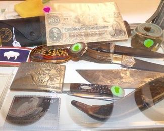 Confederate $100 Bill, Close Up of Pocket knives