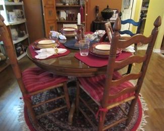 dining table w/3 ladder back chairs, very nice, area rug