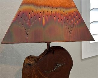 Mesquite Lamp w Turquoise Inlay and Copper Shade