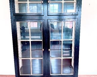 Black Lacquer & Gold Glass Front Display Cabinet