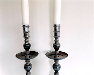 Large Smoked Brass Altar Candlesticks