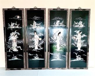 Oriental Black Lacquer Wall Screen (8 panels total)