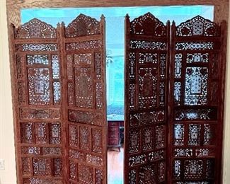 Carved Wood Folding Screen Room Divider (from India)