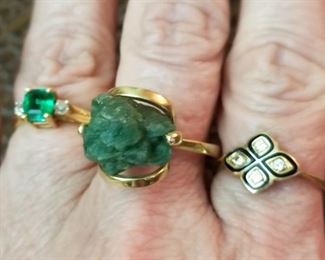 Emerald/Diamond/Gold rings