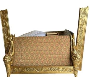 Ornate hand made gold bed frame, head and foot board