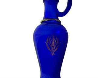 blue glass pitcher (8") tall)