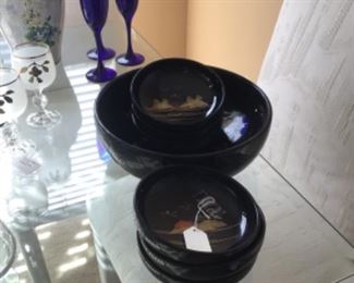 Japanese lacquerware salad bowl set, crystal
