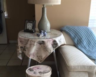 side table with cover & glass top, decor, lamp