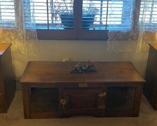 White Clad Coffee Table / Pair White Clad End Table Cabinets