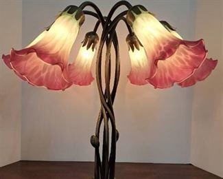 Vintage 16 inch Lily Stained Glass / Tiffany Table Lamp from the Lilies Collection - with two additional replacement lily shades