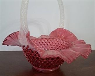 Fenton Glass Vintage Hobnail Cranberry Basket