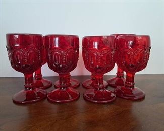 Set of 8 L.E. Smith Moon And Stars Red Goblets Red Moon And Stars Design
